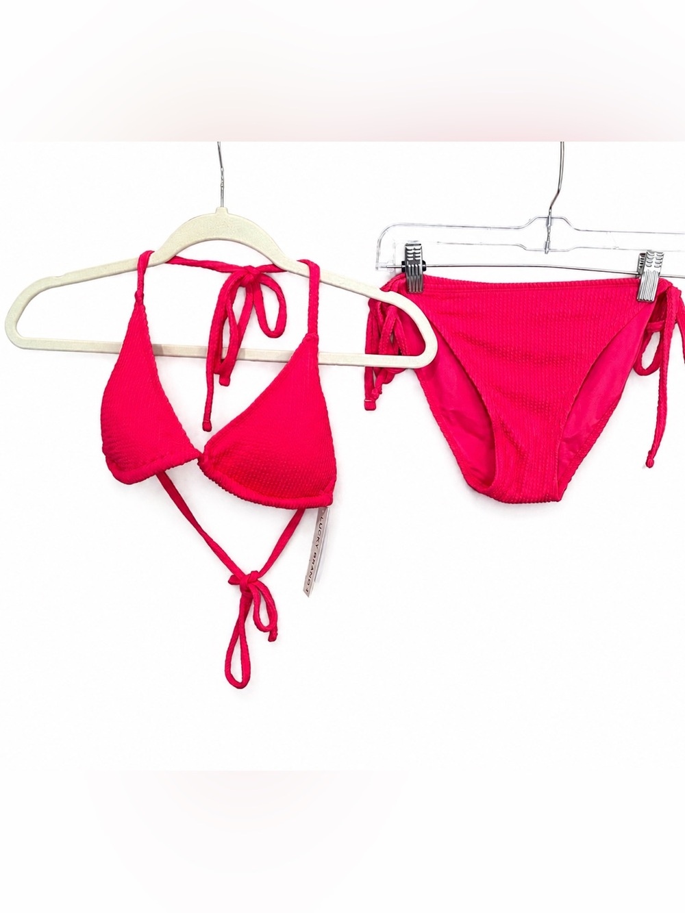 Lucky Brand Pink Textured Triangle Bikini Set- NWT Side Large Side Tie